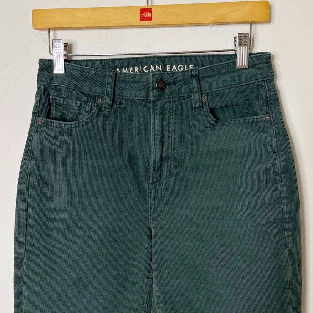 American Eagle Women's Corduroy Mom Straight Jeans Sz 2 Green Stretch High Rise - Picture 4 of 10